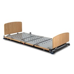 Eurocare Floorline Bed with Head & Foot Boards - King Single - Seasoned Oak & Wall Protection Bumpers (Homestyle Aged Care)