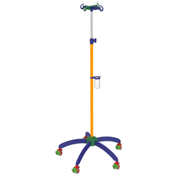 IV Pole - Paediatric Aluminium/Plastic, Rainbow Yellow with Airplane Castors