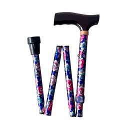 Walking Stick Adjustable - Folding - Blue Floral