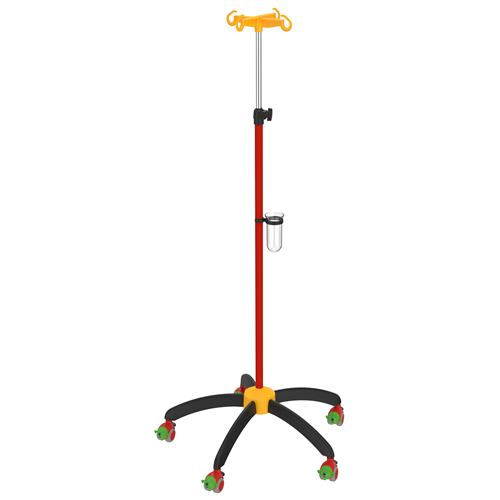 IV Pole - Paediatric Aluminium/Plastic, Rainbow Red with Airplane Castors