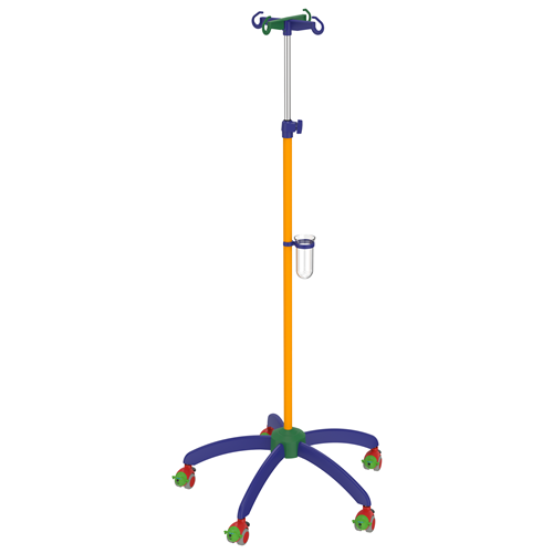 IV Pole - Paediatric Aluminium/Plastic, Rainbow Yellow with Airplane Castors